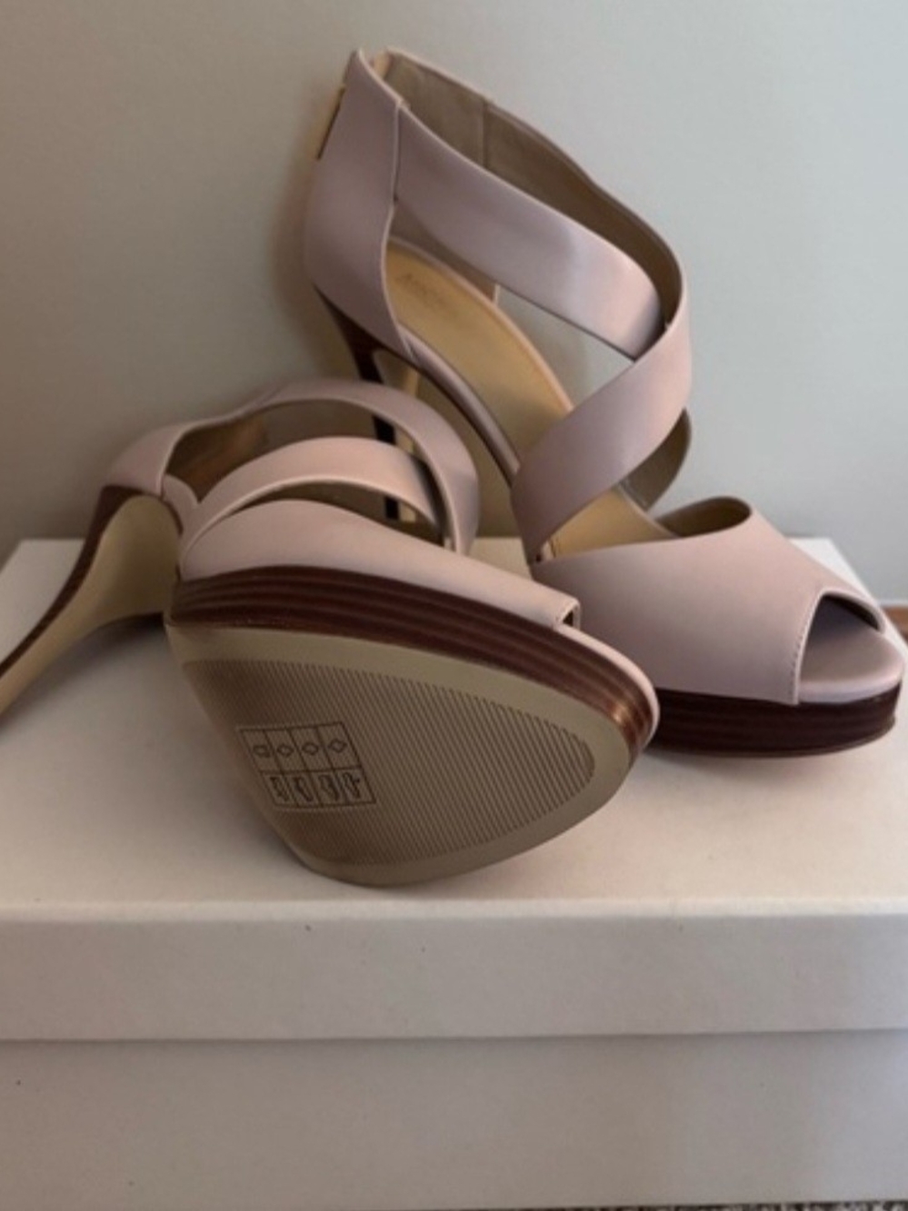 Strappy Peep-Toe High Heels in Light Pink